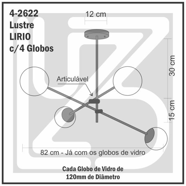 Imagem de Lustre Lirio com 4 Globos Esfera de Vidro Fume - OURO