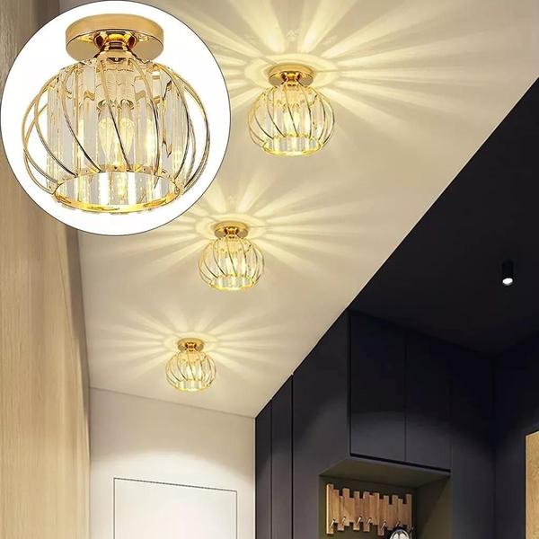 Imagem de Lustre Luminária De Cristal E Aros Clássico Teto E27 Bivolt Cor Dourado 110V/220V