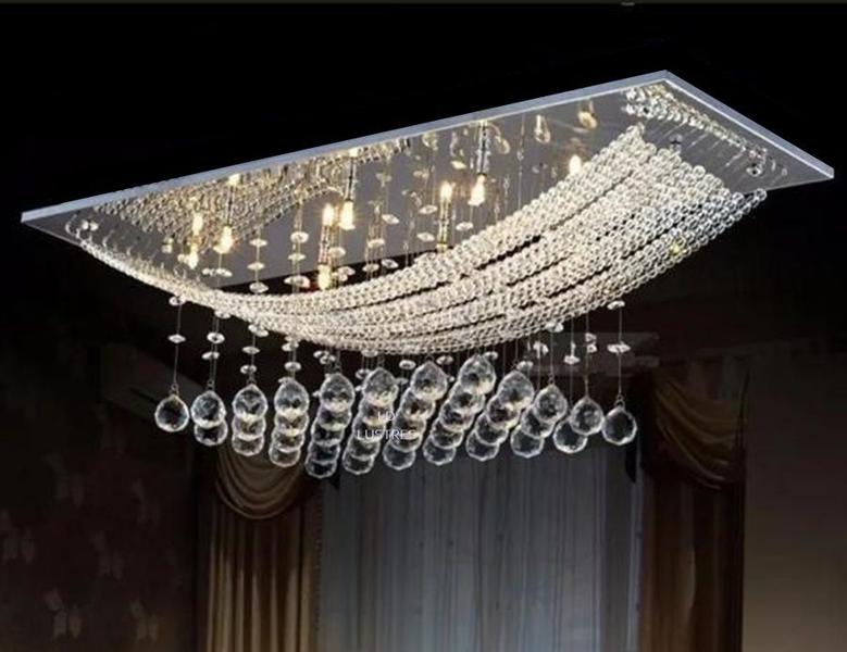 Imagem de Lustre Luminária De Cristal Legítimo Retangular Belissimo