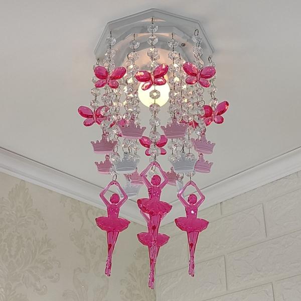 Imagem de Lustre Luminária Decoração Tema Infantil Quarto de Menina Bailarinas Rosa 17x35cm