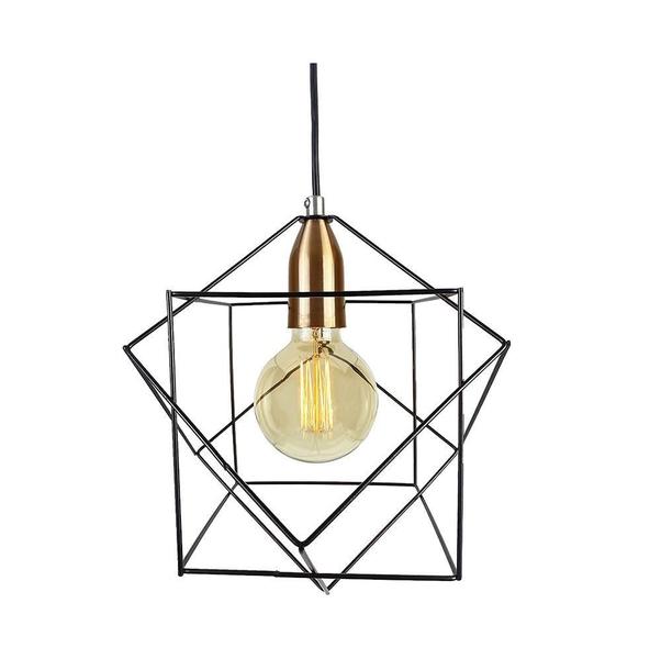 Imagem de Lustre Luminária Pendente Aramado Cubo Wireframe 29Cm Preto