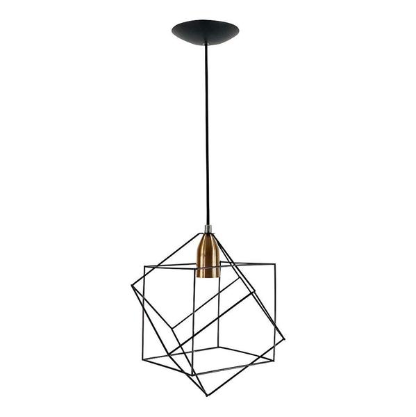 Imagem de Lustre Luminária Pendente Aramado Cubo Wireframe 29Cm Preto