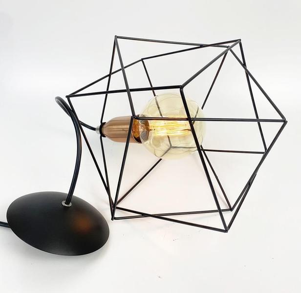 Imagem de Lustre Luminária Pendente Aramado Cubo Wireframe 29Cm Preto