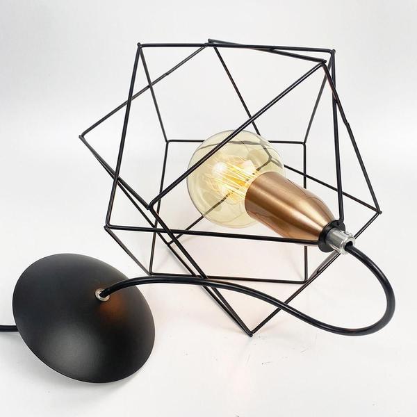 Imagem de Lustre Luminária Pendente Aramado Cubo Wireframe 29Cm Preto