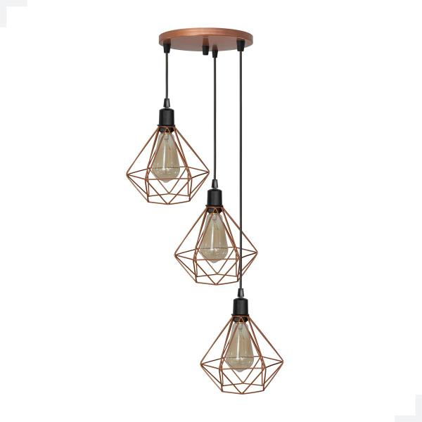 Imagem de Lustre Luminária pendente -  cor Cobre - Triplo 