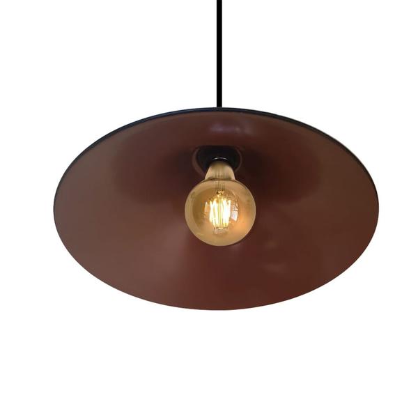 Imagem de Lustre Luminária Pendente Modelo Chapéu Na Cor Preto Com Cobre - Ideal Para Mesa De Jantar, Sinuca, Sala, Quarto