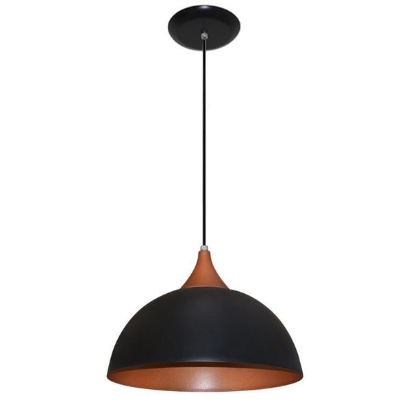 Imagem de Lustre Luminária Pendente Modelo Meia Bola em alumínio cor Preto com Cobre - Ideal para Mesa De Jantar, sala, quarto