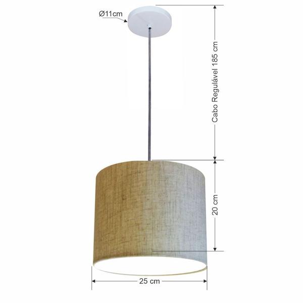 Imagem de Lustre Luminária Pendente Vivare Free Lux PE-4107BR Cúpula em Tecido 25x20cm