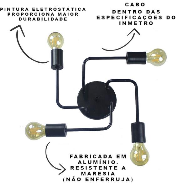 Imagem de Lustre Luminária Sputnik Aranha 4 Braços Quarto Sala Cozinha