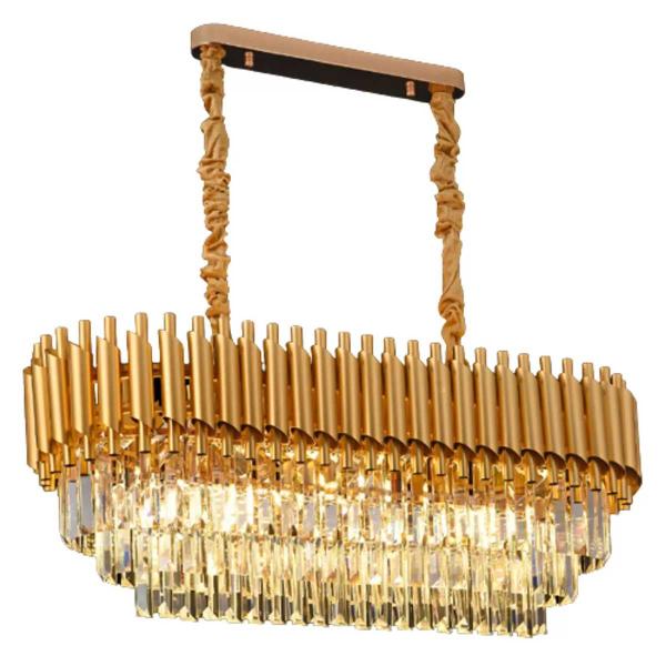 Imagem de Lustre Oval Dourado com Cristais Âmbar 80cm 10E14