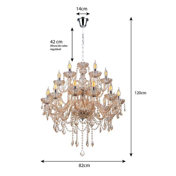 Imagem de Lustre Para Sala de Jantar Cristal Legítimo Maria Tereza Nice 18 Lâmpadas E14 Bivolt