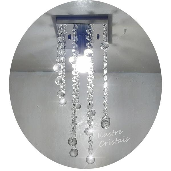 Imagem de Lustre Para Sala Quarto De Cristal Acrílico base inox 14x14 Cm Soq E27