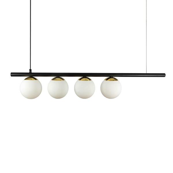 Imagem de Lustre Pend. Figo Preto Dourado - 4 Globos De Vidro Branco