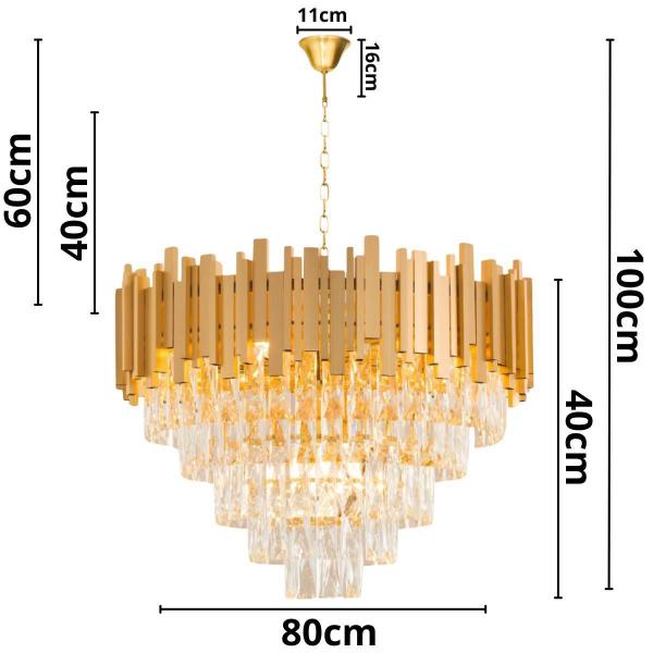 Imagem de Lustre Pendente 100X80Cm Vana Gold 242 Cristais 15 E14