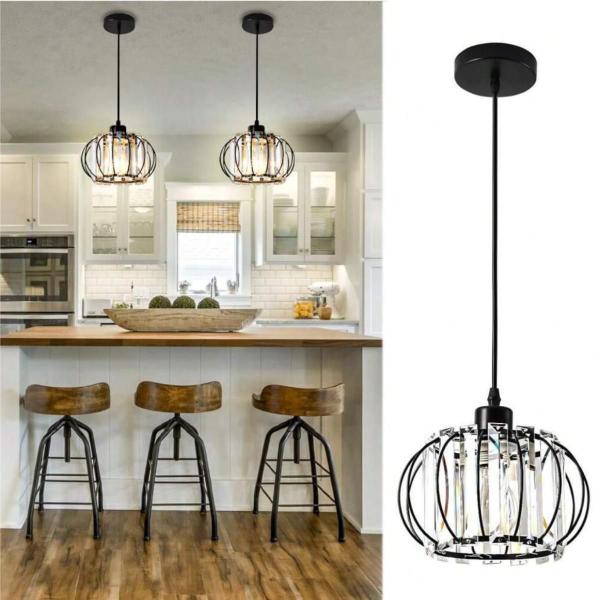 Imagem de Lustre Pendente 20cm Cristal Metal Aros Luminária Suspensa Teto Gimpo KJDD-E-015-PRETO