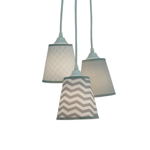 Imagem de Lustre Pendente 3 Cúpulas Chevron e Arabescos Cinza e Branco