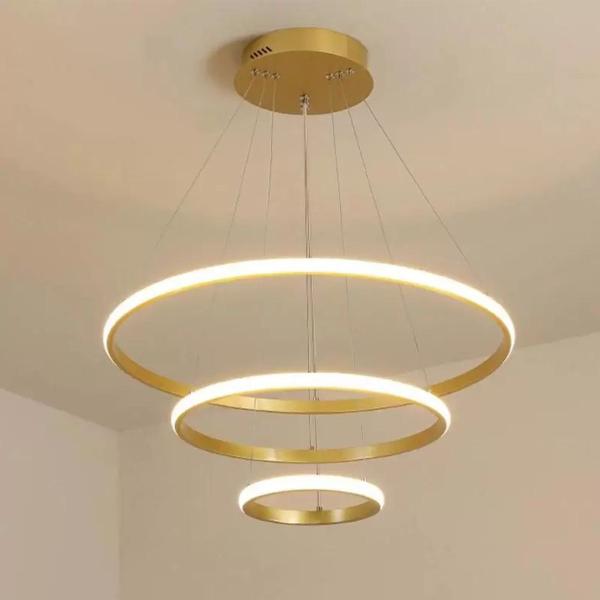 Imagem de Lustre Pendente 3 em 1 Arco Aneis Led Infinito Perfil Luminaria Ajustavel Regulavel Iluminaçao Ambiente Sala Quarto Recepçao Residencial Comercial Mod