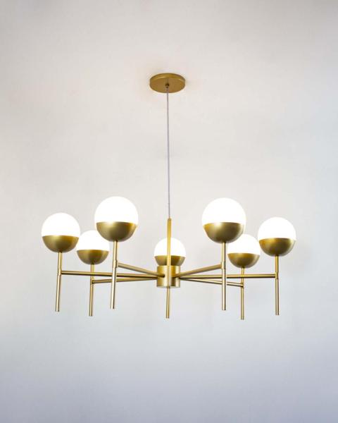 Imagem de Lustre Pendente 7 Bolas Globo Branco Redondo 70cm Dourado 315