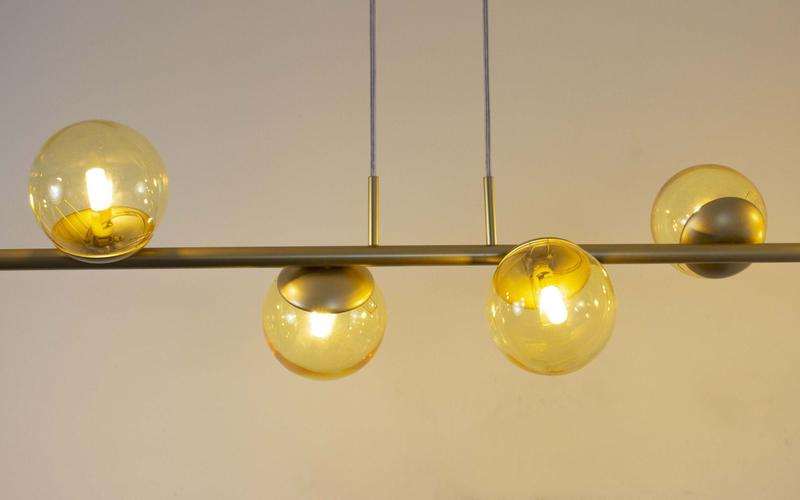 Imagem de Lustre Pendente 8 Bolas Globo Vidro Âmbar 1,50m Dourado 144