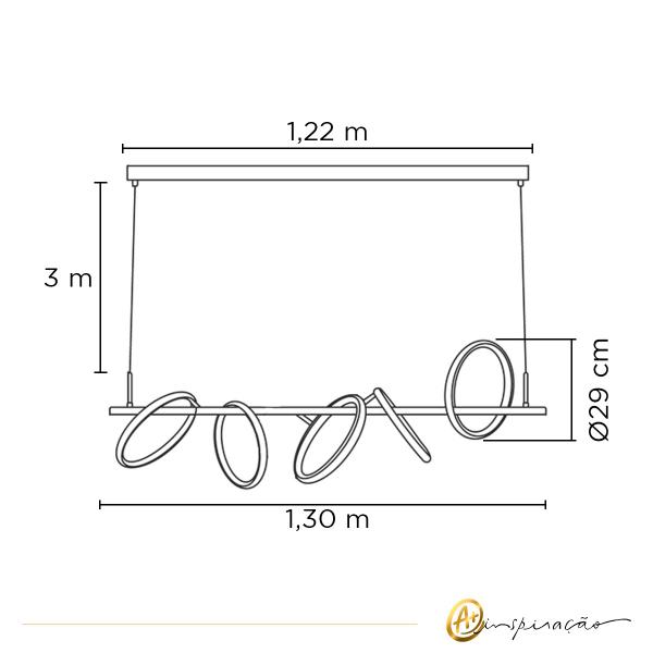 Imagem de Lustre Pendente Anelli Arcos Aliança Moderno Led 3000K 49W Bronze Dourado Orluce