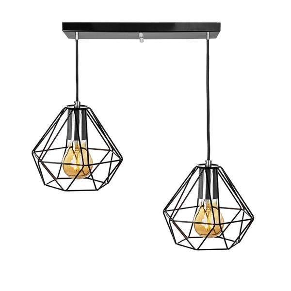 Lustre Pendente Aramado Duplo Base Retangular Preto - MARRYLUZ Imagem de Lustre Pendente Aramado Duplo Base Retangular Preto