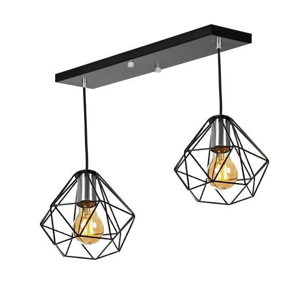 Lustre Pendente Aramado Duplo Base Retangular Preto - MARRYLUZ Imagem de Lustre Pendente Aramado Duplo Base Retangular Preto
