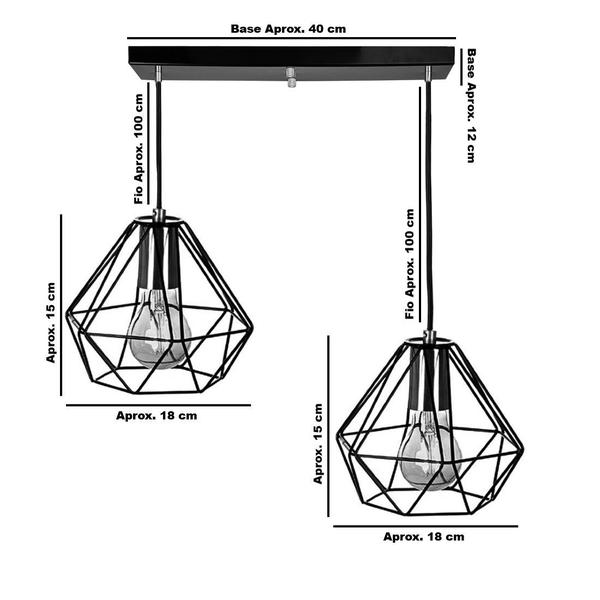 Lustre Pendente Aramado Duplo Base Retangular Preto - MARRYLUZ Imagem de Lustre Pendente Aramado Duplo Base Retangular Preto