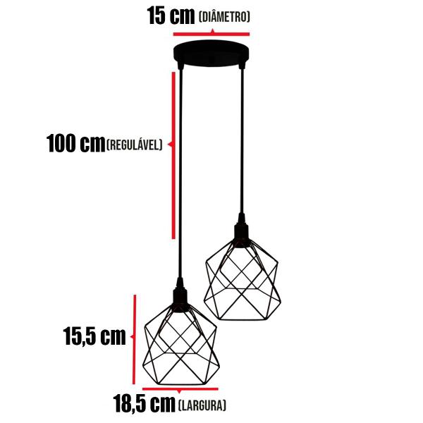 Imagem de Lustre Pendente Aramado Duplo Cálice Cabo Regulável Luminária Agp Ilumini