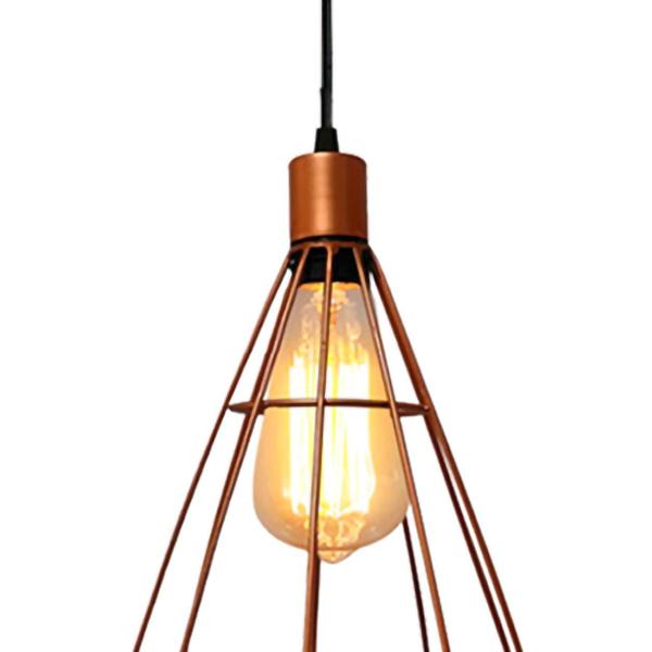 Imagem de Lustre Pendente Aramado Retrô Luminária Cone Cobre