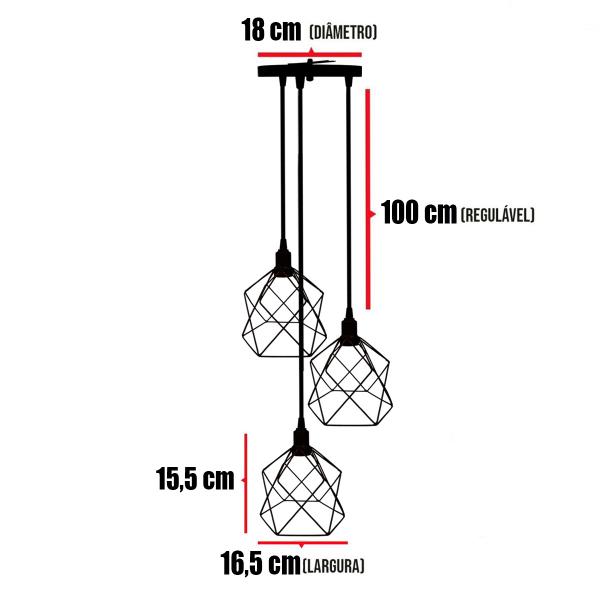 Imagem de Lustre Pendente Aramado Triplo Cálice Cabo Regulável Luminária Agp Ilumini Retro