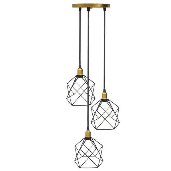 Imagem de Lustre Pendente Aramado Triplo Cálice Cabo Regulável Luminária Agp Ilumini Retro