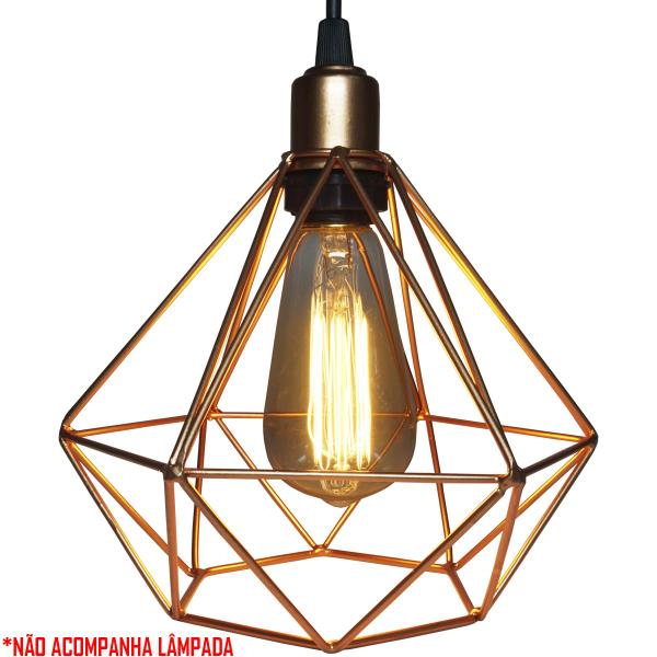 Imagem de Lustre Pendente Aramado Triplo Diamante Cabo Regulável Luminária Agp Ilumini Retro