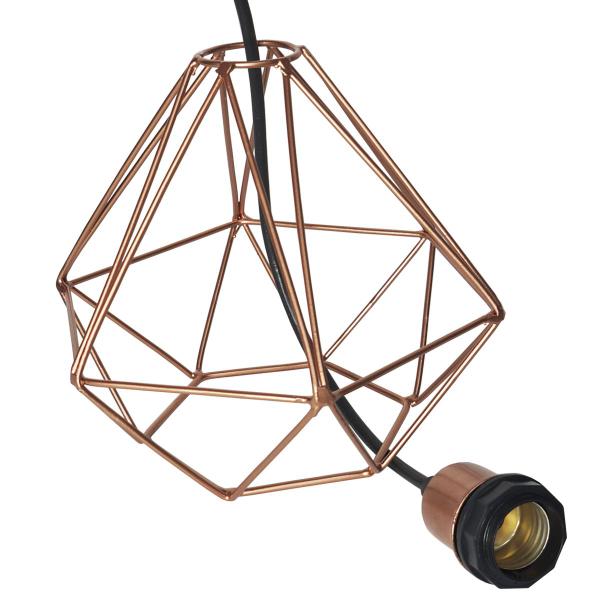 Imagem de Lustre Pendente Aramado Triplo Diamante Cobre Rose Gold Cabo Regulável Luminária Agp Ilumini Retro