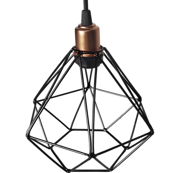 Imagem de Lustre Pendente Aramado Triplo Diamante Cobre Rose Gold/Preto Cabo Regulável Luminária Agp Ilumini