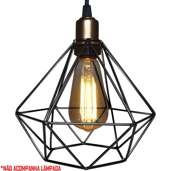 Imagem de Lustre Pendente Aramado Triplo Diamante Cobre Rose Gold/Preto Cabo Regulável Luminária Agp Ilumini