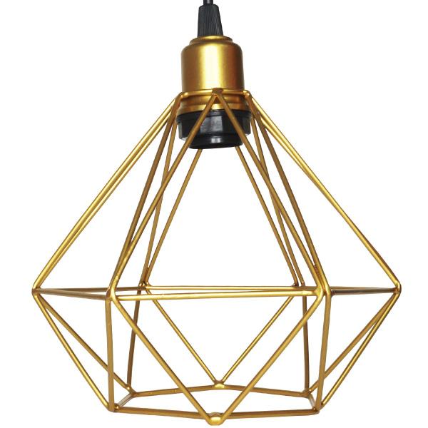 Imagem de Lustre Pendente Aramado Triplo Diamante Dourado Cabo Regulável Luminária Agp Ilumini Retro