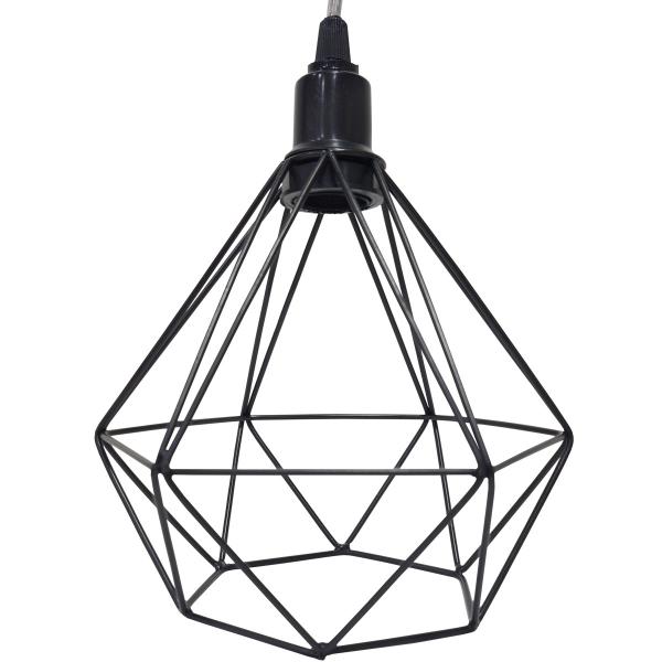 Imagem de Lustre Pendente Aramado Triplo Diamante Preto Cabo Regulável Luminária Agp Ilumini Retro