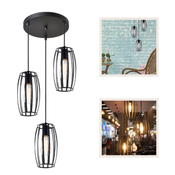Lustre Pendente Avant Dolium Aço 3xE27 Preto Fosco Imagem de Lustre Pendente Avant Dolium Aço 3xE27 Preto Fosco