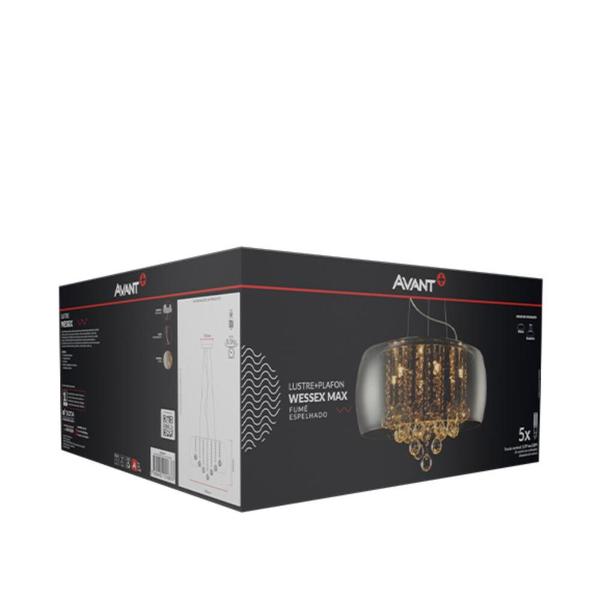 Imagem de Lustre Pendente Avant Wessex 50cm 5xG9 Vidro Fume Espelhado