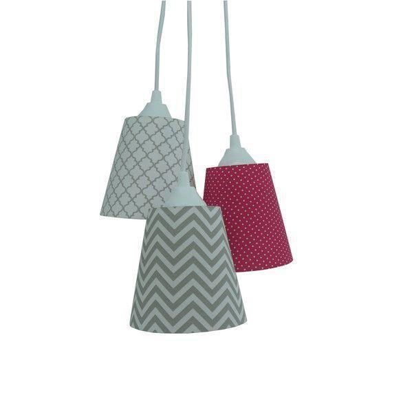 Imagem de Lustre Pendente Bebê Cacho Chevron Cinza e Pink