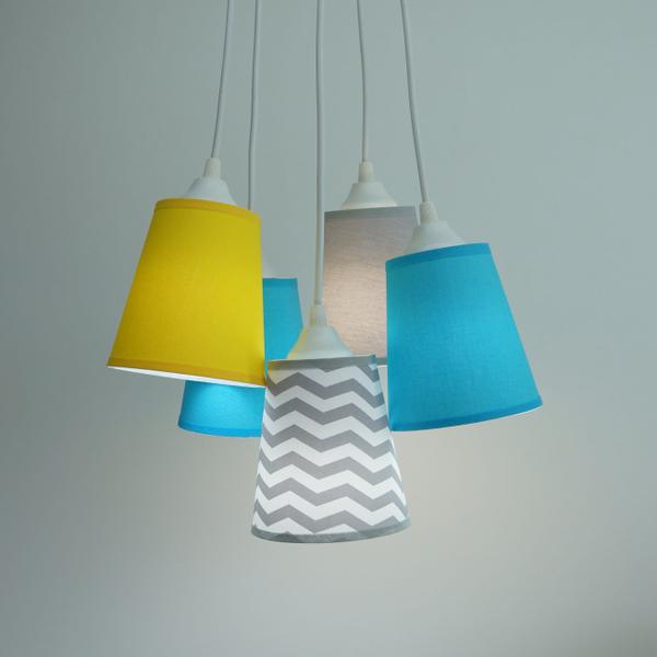 Imagem de Lustre Pendente Bebê Chevron Cinza, Amarelo e Turquesa