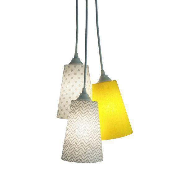 Imagem de Lustre Pendente Bebê Chevron Cinza, Branco E Amarelo