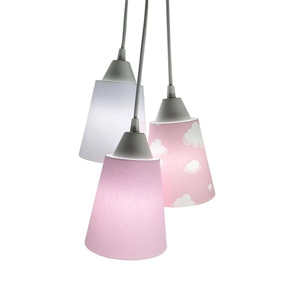 Imagem de Lustre Pendente Bebê Mix Tecidos Nuvens Tons de Rosa e Branco