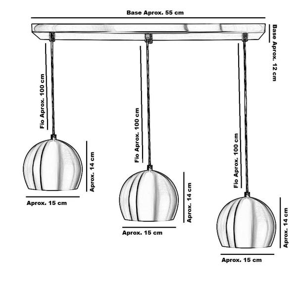 Imagem de Lustre Pendente Bola Triplo Base Retangular Escovado