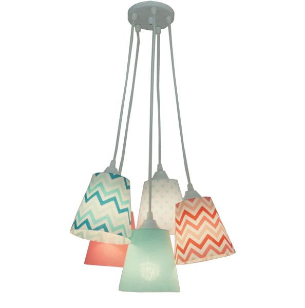 Imagem de Lustre Pendente Cacho Chevron  Crie Casa Verde e Coral