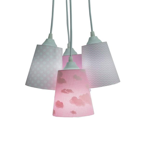 Lustre Pendente Cacho Menina Nuvens 4 Cúpulas Rosa e Branca - Crie Casa Imagem de Lustre Pendente Cacho Menina Nuvens 4 Cúpulas Rosa e Branca