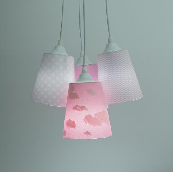 Lustre Pendente Cacho Menina Nuvens 4 Cúpulas Rosa e Branca - Crie Casa Imagem de Lustre Pendente Cacho Menina Nuvens 4 Cúpulas Rosa e Branca