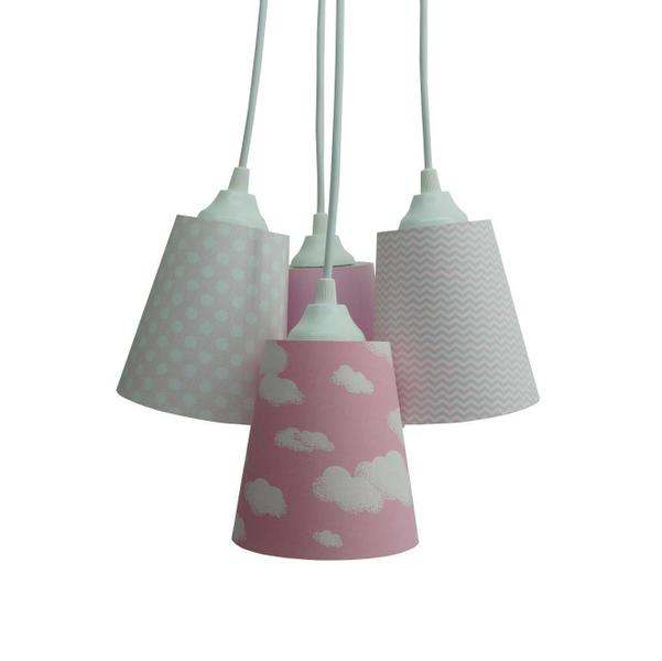Lustre Pendente Cacho Menina Nuvens 4 Cúpulas Rosa e Branca - Crie Casa Imagem de Lustre Pendente Cacho Menina Nuvens 4 Cúpulas Rosa e Branca