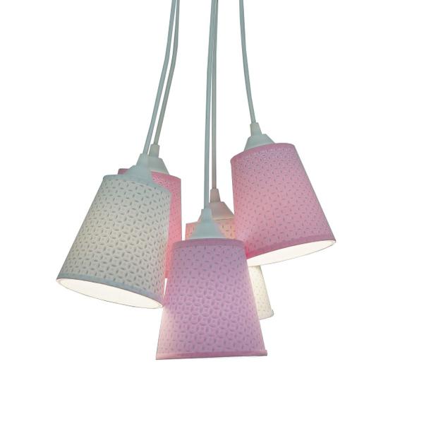 Imagem de Lustre Pendente Candy Arabescos Rosa e Branco