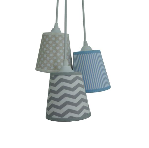 Imagem de Lustre Pendente Chevron, Poás e Listras Cinza, Azul e Bege